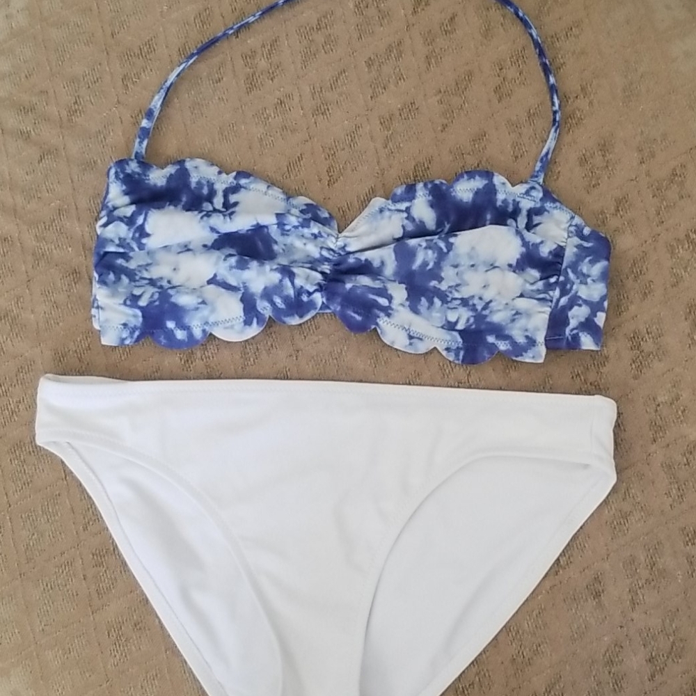 Blue and white bikini set